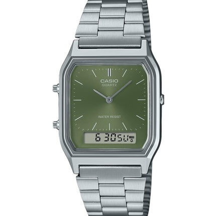 Casio Vintage analoginen digitaalinen vihreä kellotaulu Dual Time Quartz AQ-230A-3AMQY Unisex kello