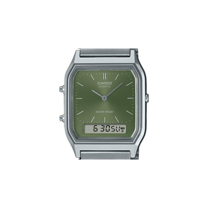 Casio Vintage analoginen digitaalinen vihreä kellotaulu Dual Time Quartz AQ-230A-3AMQY Unisex kello