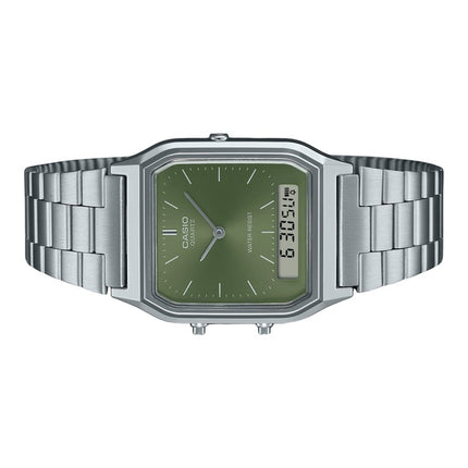 Casio Vintage analoginen digitaalinen vihreä kellotaulu Dual Time Quartz AQ-230A-3AMQY Unisex kello