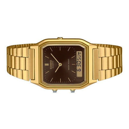 Casio Vintage analoginen digitaalinen kultasävyinen ruostumaton teräs ruskea kellotaulu kvartsi AQ-230GA-5A unisex kello