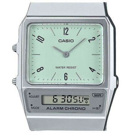 Casio Vintage analoginen digitaalinen Dual Time ruostumattomasta teräksestä valmistettu rannekoru vihreä kellotaulu kvartsi AQ-8