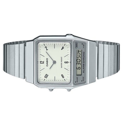 Casio Vintage analoginen digitaalinen Dual Time ruostumattomasta teräksestä valmistettu rannekoru valkoinen kellotaulu kvartsi A