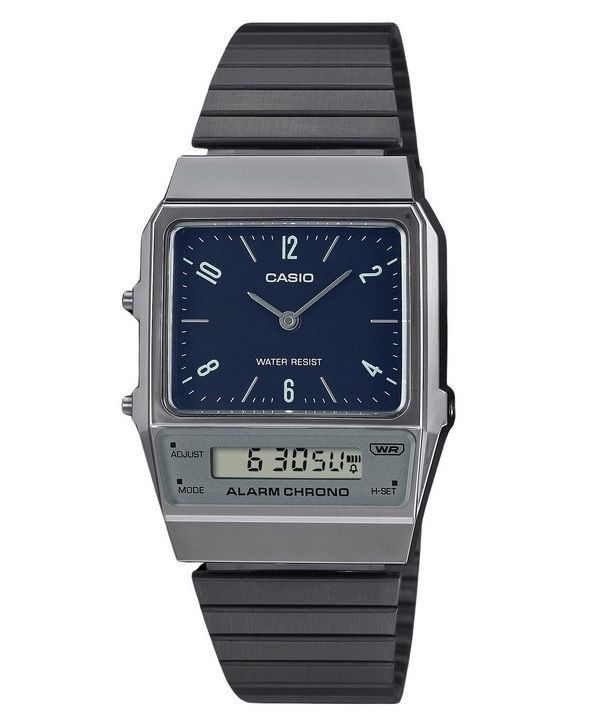 Casio Vintage analoginen digitaalinen Dual Time ruostumattomasta teräksestä valmistettu rannerengas sininen kellotaulu kvartsi A