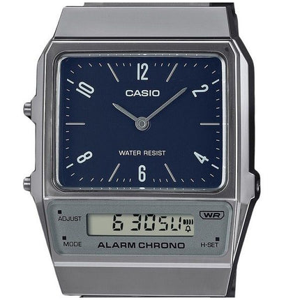 Casio Vintage analoginen digitaalinen Dual Time ruostumattomasta teräksestä valmistettu rannerengas sininen kellotaulu kvartsi A