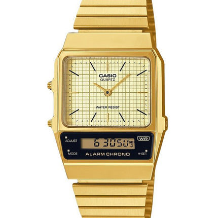 Casio Vintage analoginen digitaalinen kullattu ionipinnoitettu ruostumaton teräs beige kellotaulu kvartsi AQ-800EG-9A unisex-kel