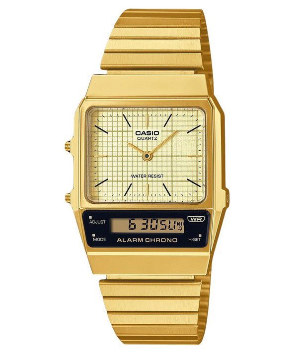 Casio Vintage analoginen digitaalinen kullattu ionipinnoitettu ruostumaton teräs beige kellotaulu kvartsi AQ-800EG-9A unisex-kel