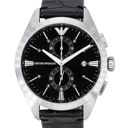 Emporio Armani Claudio Chronograph musta nahkaranneke musta kellotaulu kvartsi AR11542 miesten kello