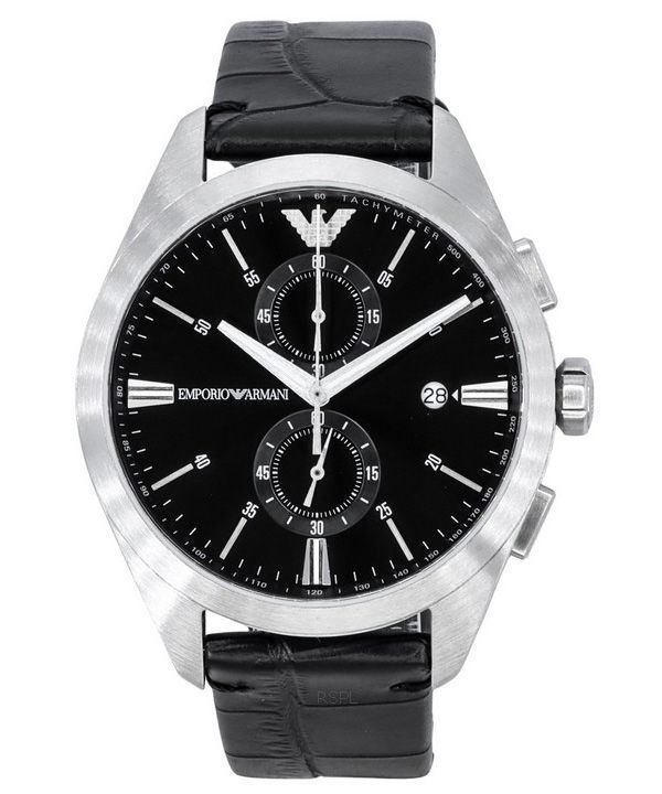 Emporio Armani Claudio Chronograph musta nahkaranneke musta kellotaulu kvartsi AR11542 miesten kello