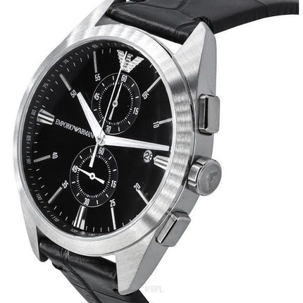 Emporio Armani Claudio Chronograph musta nahkaranneke musta kellotaulu kvartsi AR11542 miesten kello