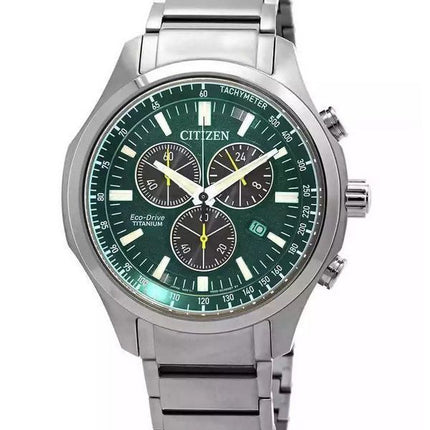 Citizen Eco-Drive Super Titanium Chronograph Green kellotaulu AT2530-85X 100M miesten kello