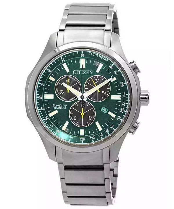 Citizen Eco-Drive Super Titanium Chronograph Green kellotaulu AT2530-85X 100M miesten kello