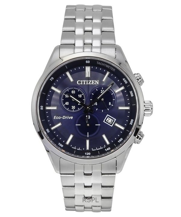 Citizen Eco-Drive Chronograph ruostumattomasta teräksestä, sininen kellotaulu AT2570-56L 100M miesten kello