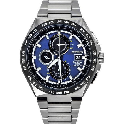 Citizen Eco-Drive Radio-ohjattu GMT Chronograph Super Titanium Blue Kellotaulu AT8238-84L 100M Miesten kello