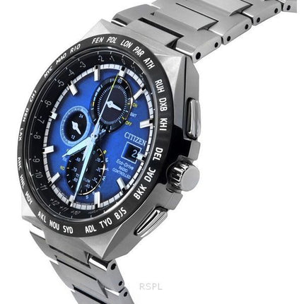 Citizen Eco-Drive Radio-ohjattu GMT Chronograph Super Titanium Blue Kellotaulu AT8238-84L 100M Miesten kello