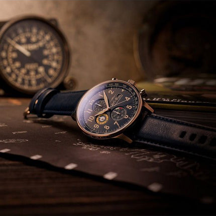 AVI-8 Hawker Hurricane Classic Chronograph Regent Sininen nahkahihna Sininen kellotaulu kvartsi AV-4011-0Q miesten kello