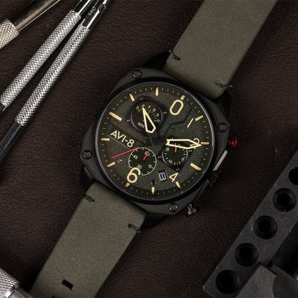 AVI-8 Hawker Hunter Deep Green Retrograde Chronograph Quartz AV-4052-08 Miesten kello