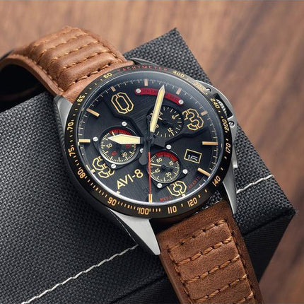 AVI-8 P-51 Mustang Blakeslee Chronograph pronssitammikvartsi AV-4077-02 miesten kello