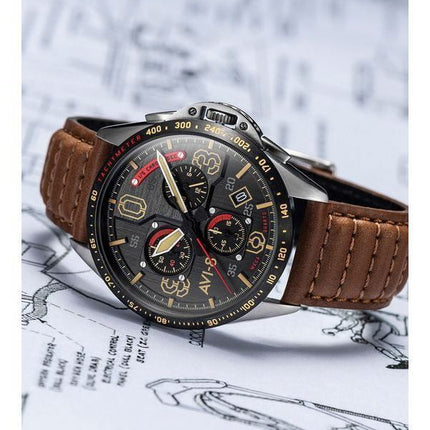 AVI-8 P-51 Mustang Blakeslee Chronograph pronssitammikvartsi AV-4077-02 miesten kello