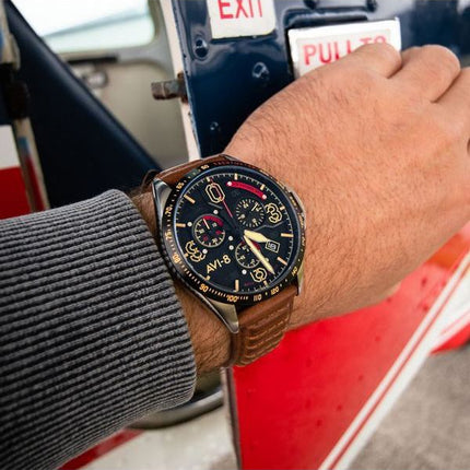 AVI-8 P-51 Mustang Blakeslee Chronograph pronssitammikvartsi AV-4077-02 miesten kello