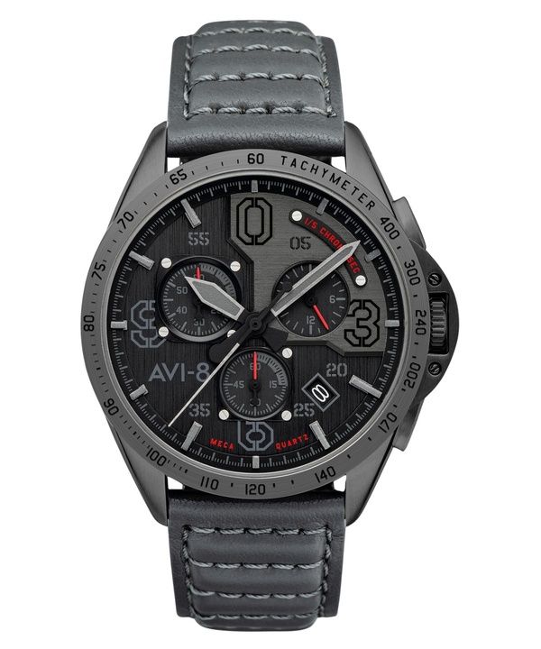 AVI-8 P-51 Mustang Blakeslee Chronograph Brevet nahkaranneke musta kellotaulu kvartsi AV-4077-03 miesten kello