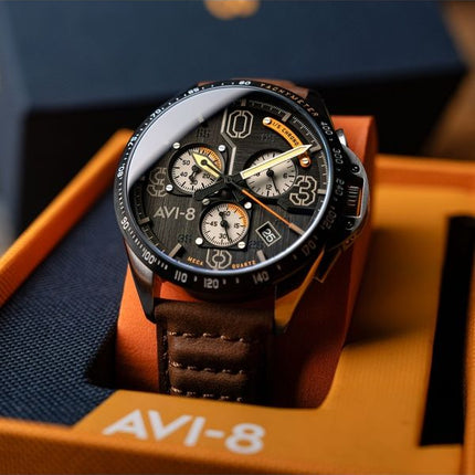 AVI-8 P-51 Mustang Blakeslee Chronograph Imperial War Museums Edition Lambeth Black Dial Quartz AV-4077-07 Miesten kello