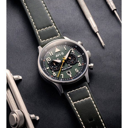 AVI-8 Hawker Hurricane Carey Dual Time Merville Green Dial Quartz AV-4088-02 Miesten kello