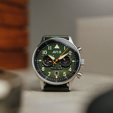 AVI-8 Hawker Hurricane Carey Dual Time Merville Green Dial Quartz AV-4088-02 Miesten kello