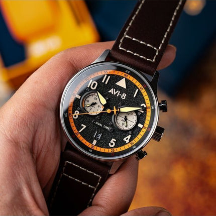 AVI-8 Hawker Hurricane Carey Dual Time Imperial War Museums Edition musta kellotaulu kvartsi AV-4088-07 miesten kello