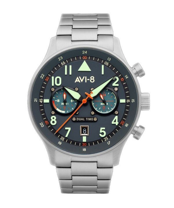 AVI-8 Hawker Hurricane Carey Dual Time Gutersloh ruostumattomasta teräksestä valmistettu sininen kellotaulu AV-4088-22 miesten kello