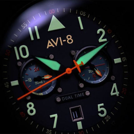 AVI-8 Hawker Hurricane Carey Dual Time Gutersloh ruostumattomasta teräksestä valmistettu sininen kellotaulu AV-4088-22 miesten kello