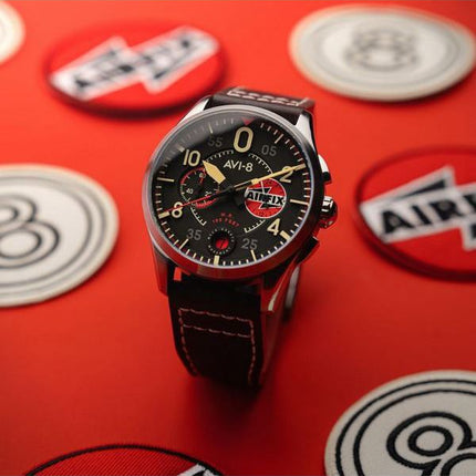 AVI-8 Spitfire Lock Chronograph Airfix Edition Raven Black Dial Quartz AV-4089-09 Miesten kello