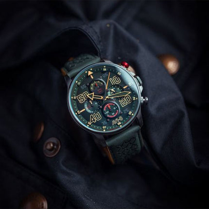 AVI-8 Hawker Typhoon Rb396 Sheila Chronograph Limited Edition Goch Green Dial Quartz AV-4093-08 miesten kello