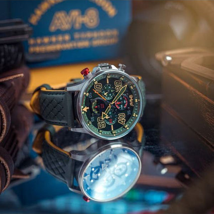 AVI-8 Hawker Typhoon Rb396 Sheila Chronograph Limited Edition Goch Green Dial Quartz AV-4093-08 miesten kello