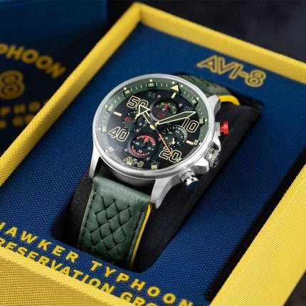 AVI-8 Hawker Typhoon Rb396 Sheila Chronograph Limited Edition Goch Green Dial Quartz AV-4093-08 miesten kello