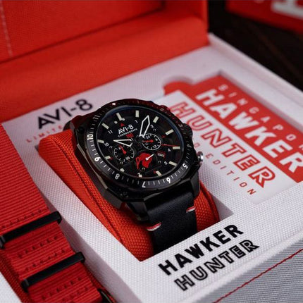 AVI-8 Hawker Hunter Atlas Chronograph Singapore Air Force Limited Edition Pegasus Black Quartz AV-4100-0A miesten kello