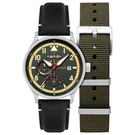 AVI-8 Hawker Hurricane Mckellar Dual Time Gothic Green Kellotaulu Quartz AV-4101-0A Miesten kello lisähihnalla