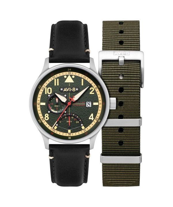 AVI-8 Hawker Hurricane Mckellar Dual Time Gothic Green Kellotaulu Quartz AV-4101-0A Miesten kello lisähihnalla