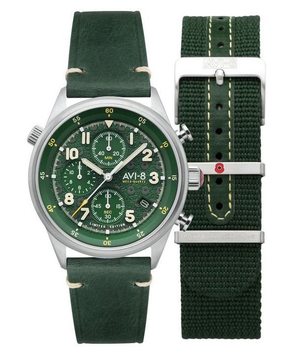 AVI-8 Flyboy Royal British Legion Tri-Service Chronograph Limited Edition Marlborough Lines Green Dial Quartz AV-4102-RBL-03 Mie