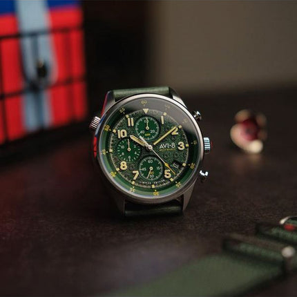 AVI-8 Flyboy Royal British Legion Tri-Service Chronograph Limited Edition Marlborough Lines Green Dial Quartz AV-4102-RBL-03 Mie