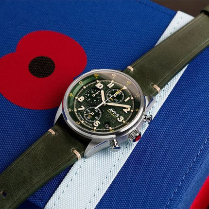 AVI-8 Flyboy Royal British Legion Tri-Service Chronograph Limited Edition Marlborough Lines Green Dial Quartz AV-4102-RBL-03 Mie