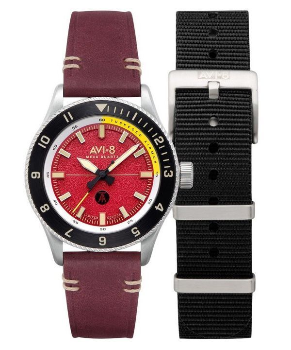 AVI-8 Flyboy Tuskegee Airmen Limited Edition Ramitelli Red Dial Quartz AV-4103-04 Miesten kello lisähihnalla