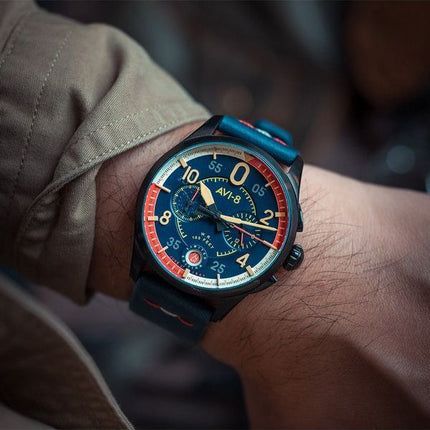 AVI-8 Spitfire P8331 Laguna Chronograph Limited Edition Sumatra Blue Dial Quartz AV-4105-01 Miesten kello