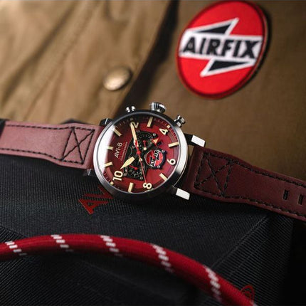 AVI-8 Dambuster Gibson Dual Time Chronograph Airfix Edition Hazard punainen kellotaulu AV-4107-04 miesten kello