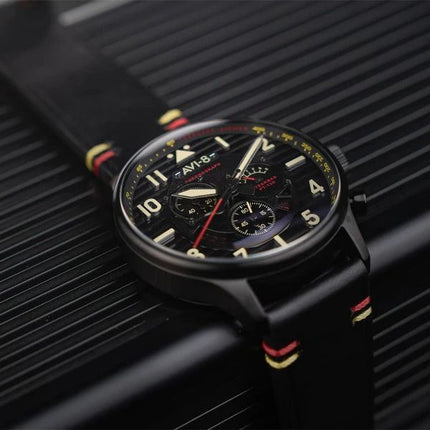 AVI-8 Flyboy Spirit Of Tuskegee Chronograph Limited Edition Anderson Black Dial Quartz AV-4109-01 Miesten kello lisärannekkeella