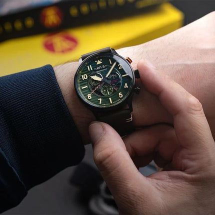 AVI-8 Flyboy Spirit Of Tuskegee Chronograph Limited Edition Roberts Green Dial Quartz AV-4109-04 Miesten kello lisähihnalla