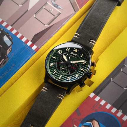 AVI-8 Flyboy Spirit Of Tuskegee Chronograph Limited Edition Roberts Green Dial Quartz AV-4109-04 Miesten kello lisähihnalla