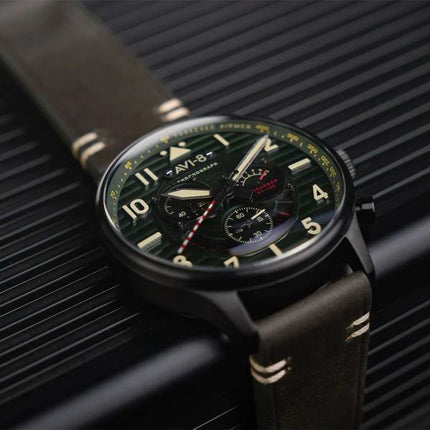 AVI-8 Flyboy Spirit Of Tuskegee Chronograph Limited Edition Roberts Green Dial Quartz AV-4109-04 Miesten kello lisähihnalla