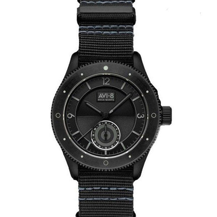 AVI-8 Flyboy Airmaster Sector Meca-Quartz Jet Black Nylon Ranneke, Musta Kellotaulu AV-4112-05 Miesten kello