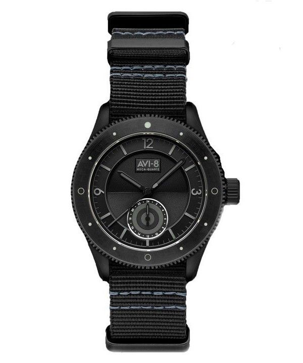 AVI-8 Flyboy Airmaster Sector Meca-Quartz Jet Black Nylon Ranneke, Musta Kellotaulu AV-4112-05 Miesten kello