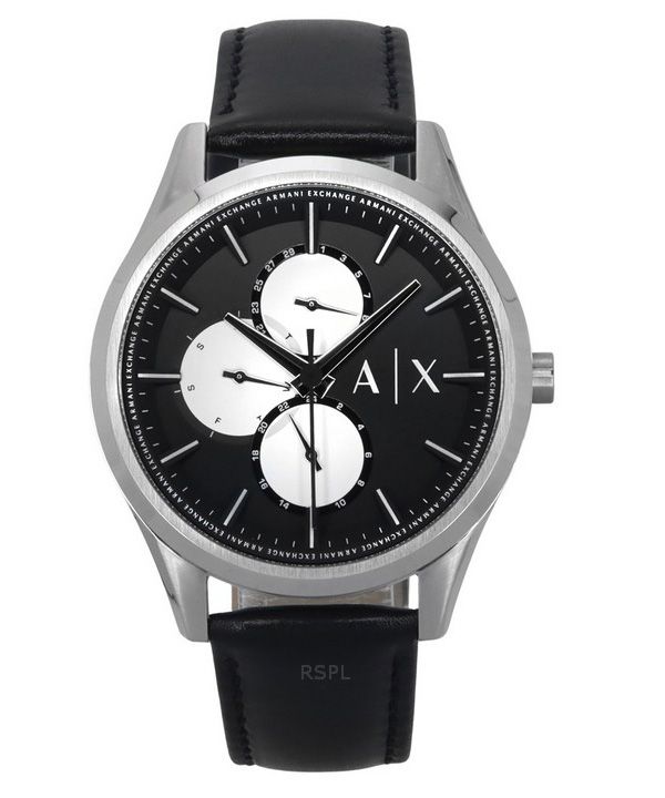 Armani Exchange monitoiminen nahkaranneke, musta kellotaulu Quartz AX1872 miesten kello